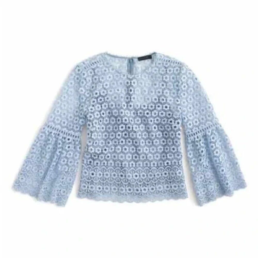 J Crew Light Blue Daisy Lace Bell Sleeve Top G9911